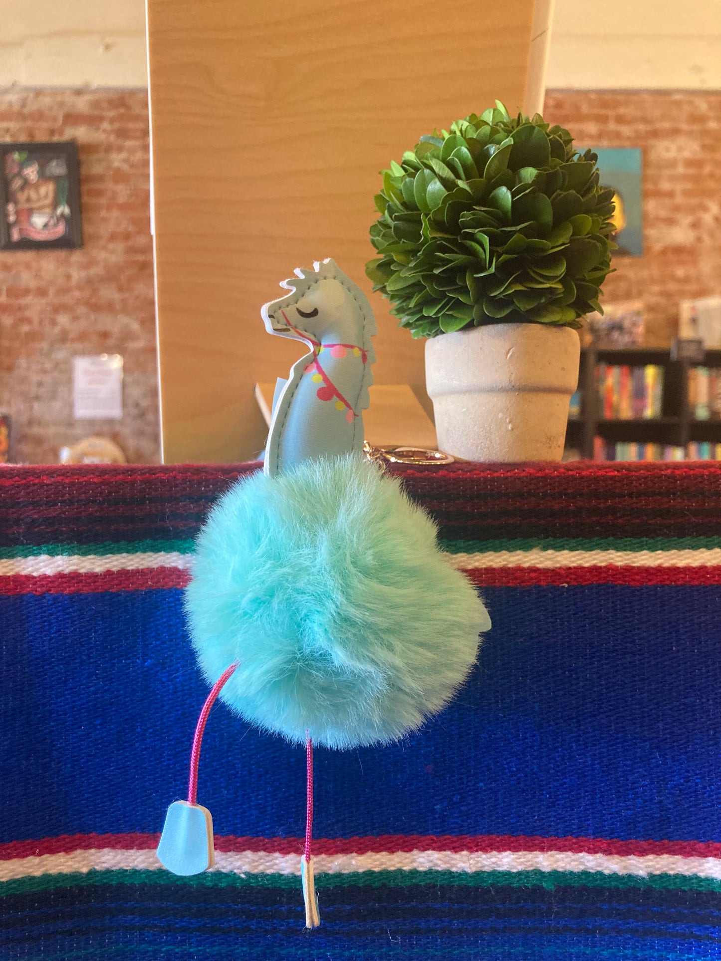 Playful Blue Faux Leather Llama Keychain