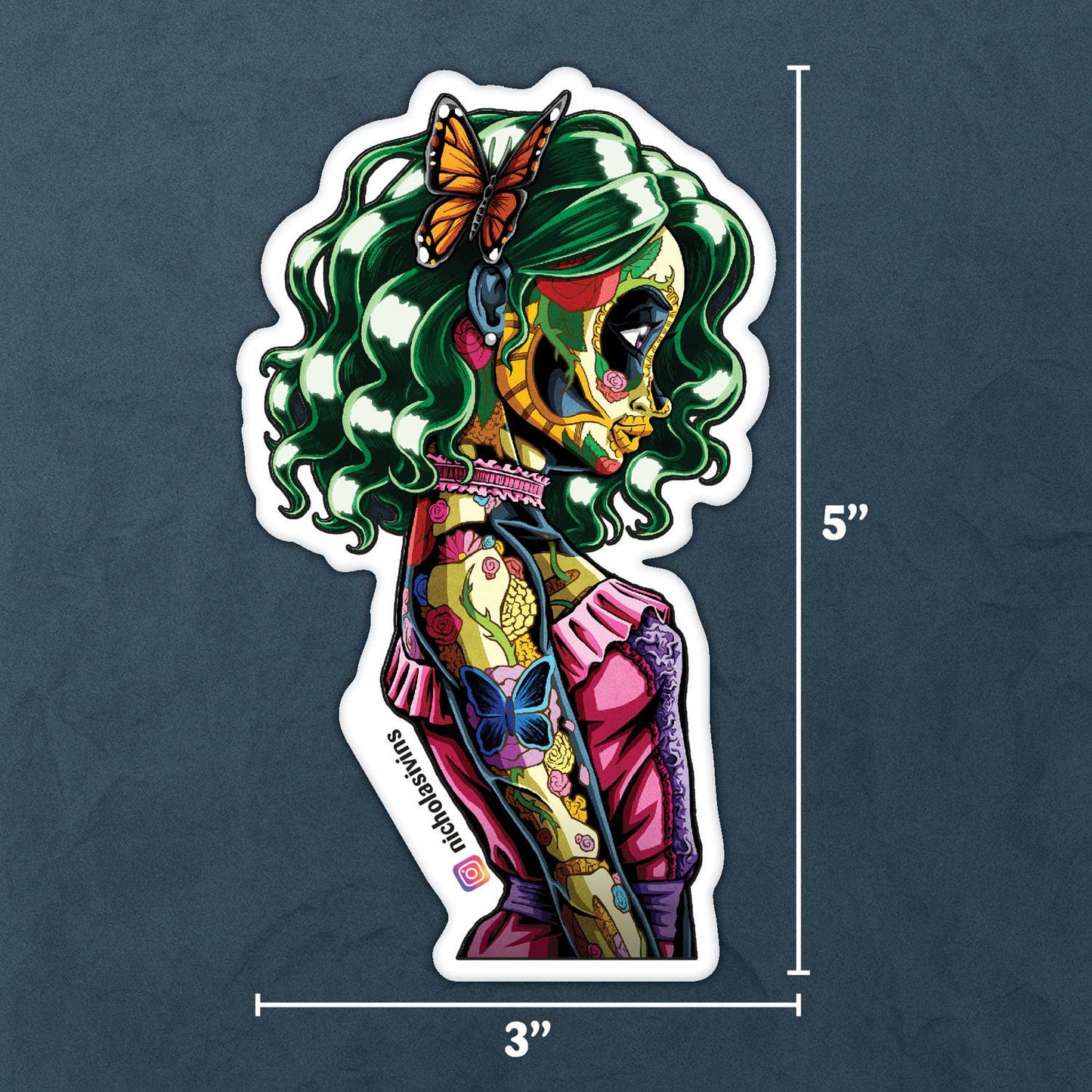 Day of the Dead Butterfly Girl Sticker - "Annabelle"