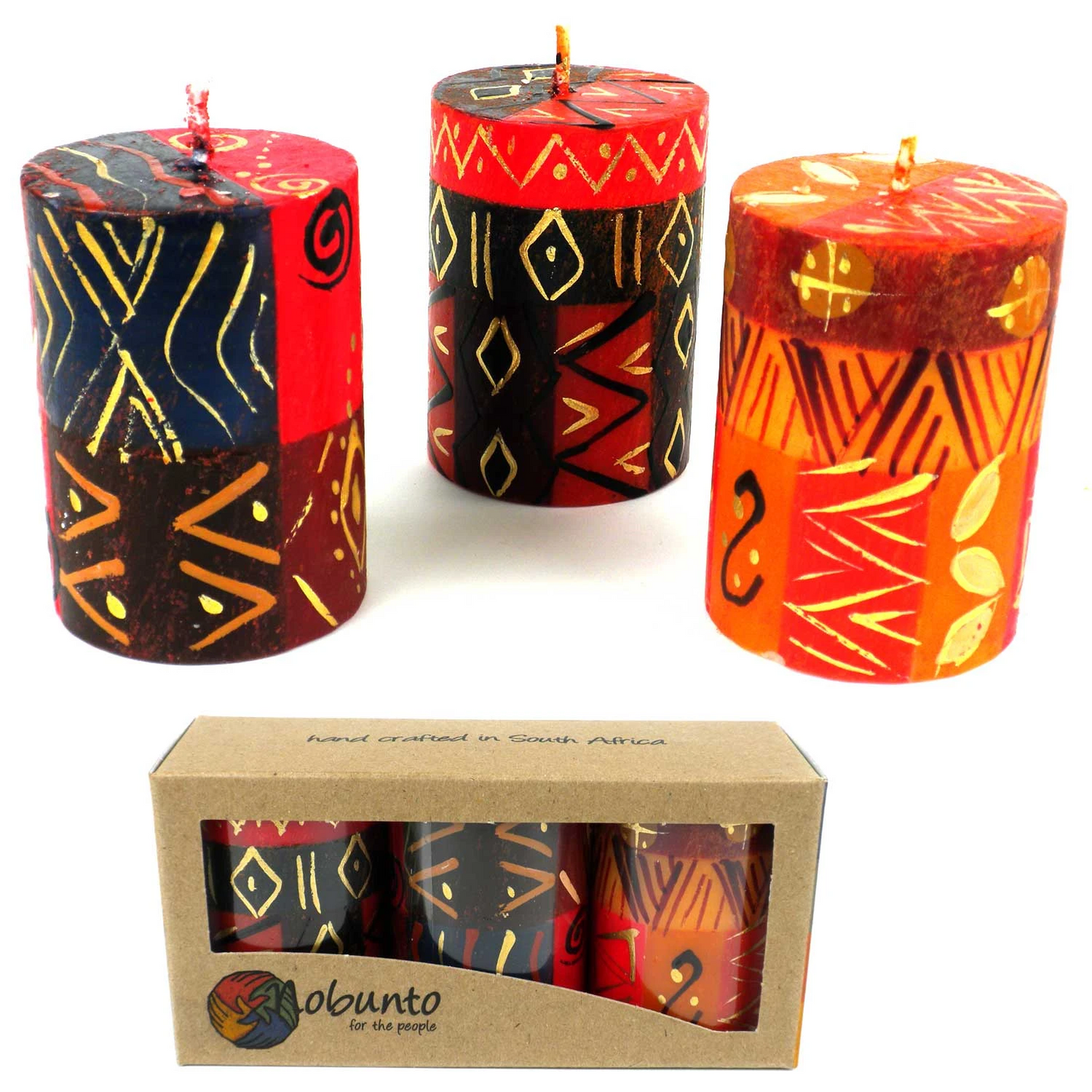 Hand-Painted Votive Candles, Boxed Set of 3 (Bongazi Design)