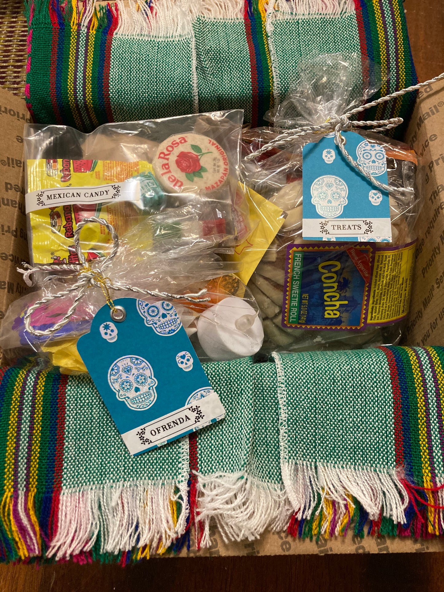 Serape with bag of treats