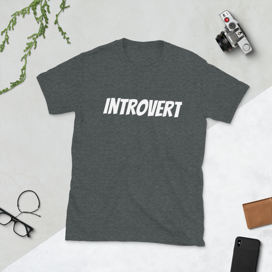 An introvert may be a shy, reticent, or inward thinking indivdual but this shirt is the perfect outward expression in a garment. Introvert t-shirt grey