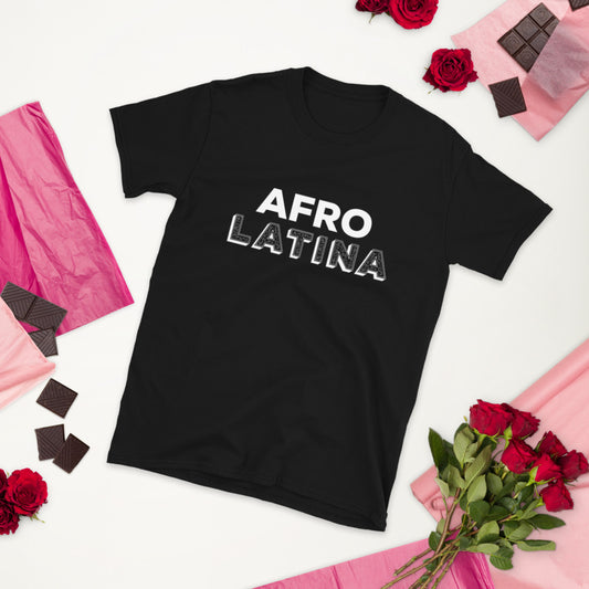 afro latina t-shirt, Black tee, white font 