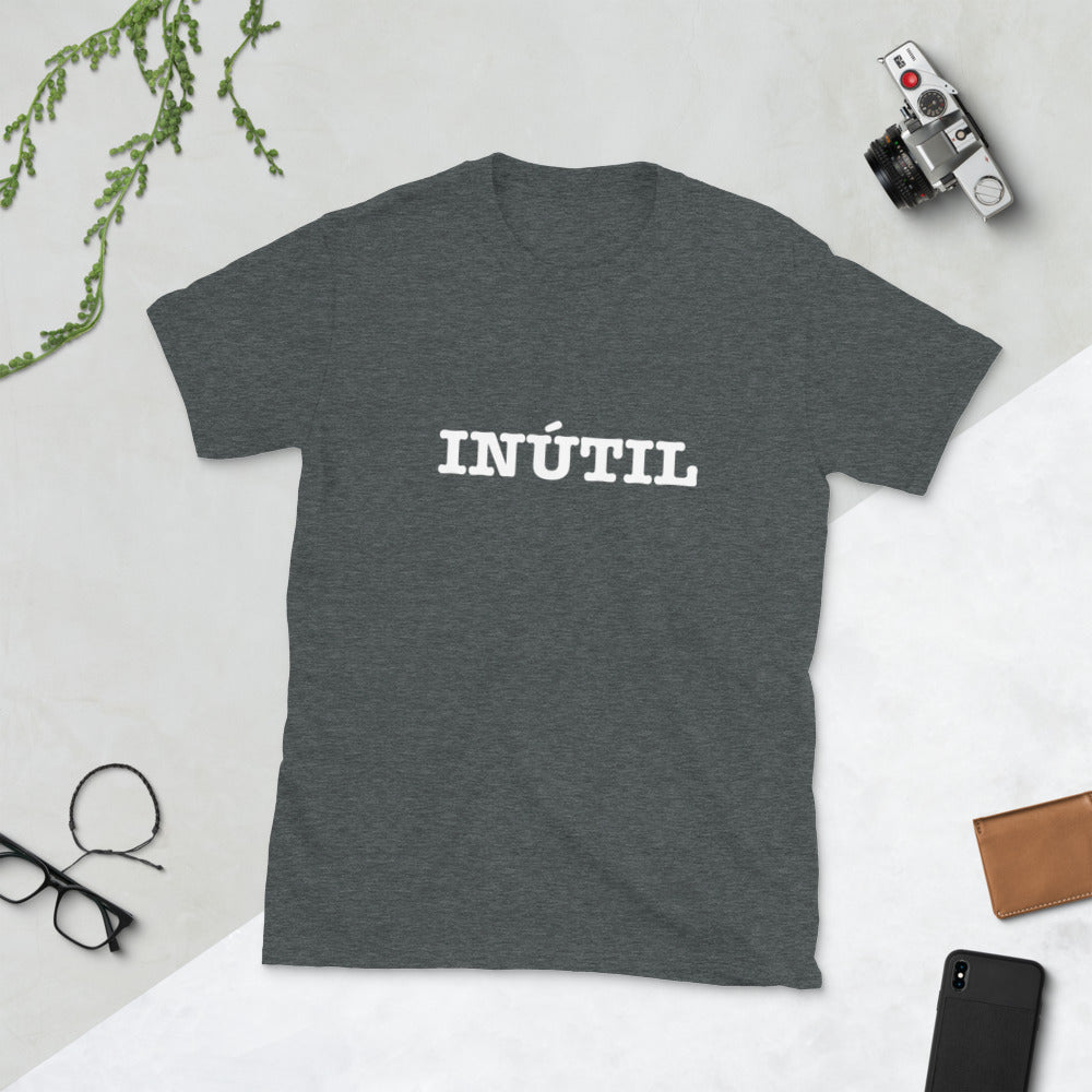 Inutil t-shirt white text on gray shirt