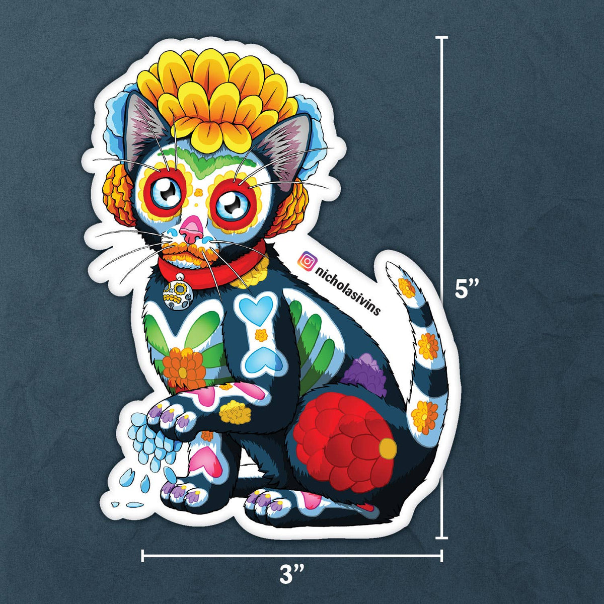 Day of the Dead Kitten Sticker - "Khalifa"