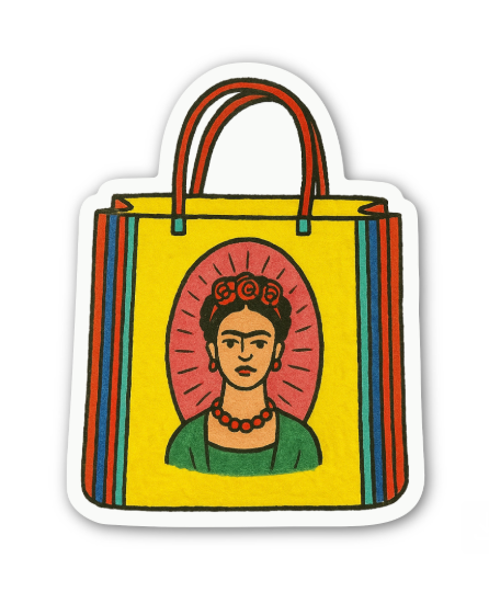 Frida Kahlo Tote Bag Sticker, Mexican Folk Art Decal Gift