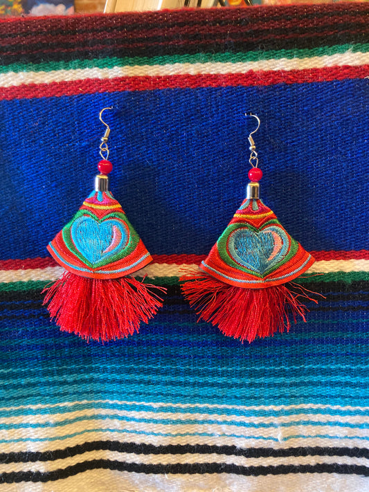 Embroidered Tassel Dangle Earrings