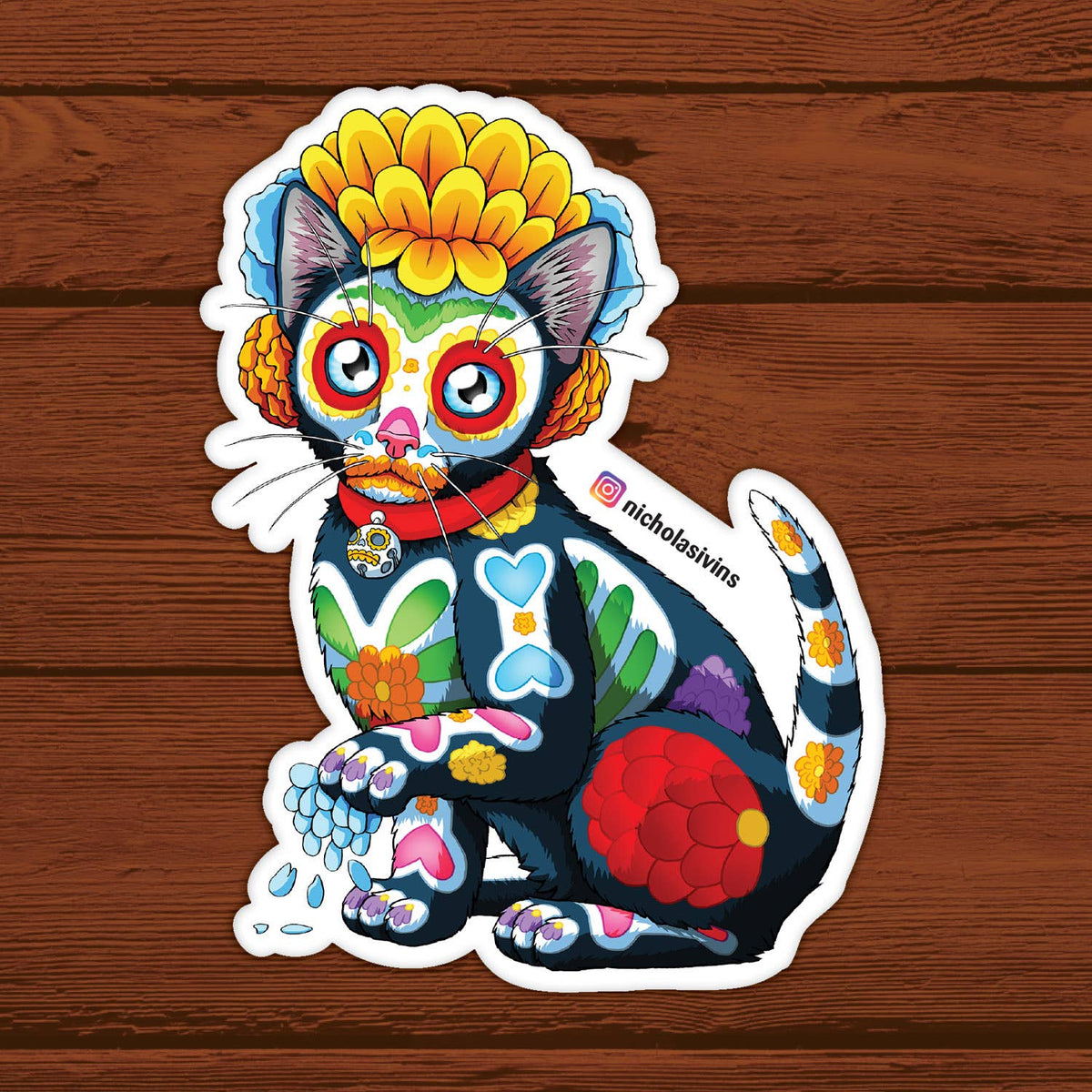 Day of the Dead Kitten Sticker - "Khalifa"