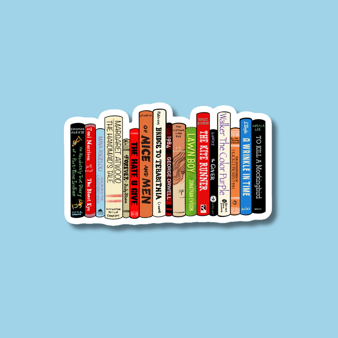 Illustration of books stacked in the shape of a heart on a light blue background