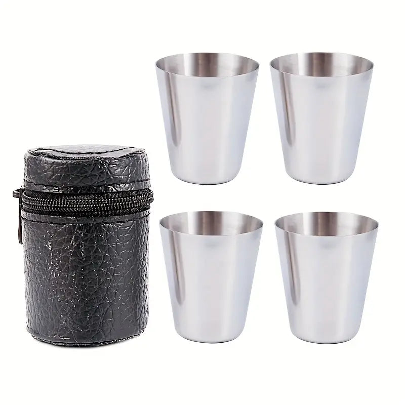 1 oz Stainless Steel Shot Glass with Leather Case