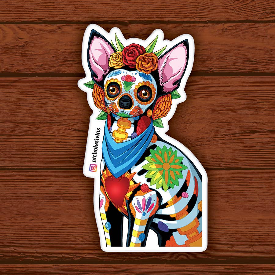 This glossy die cut sticker measures approximately 3 x 5″ and features eye-popping artwork of Nicholas Ivins.