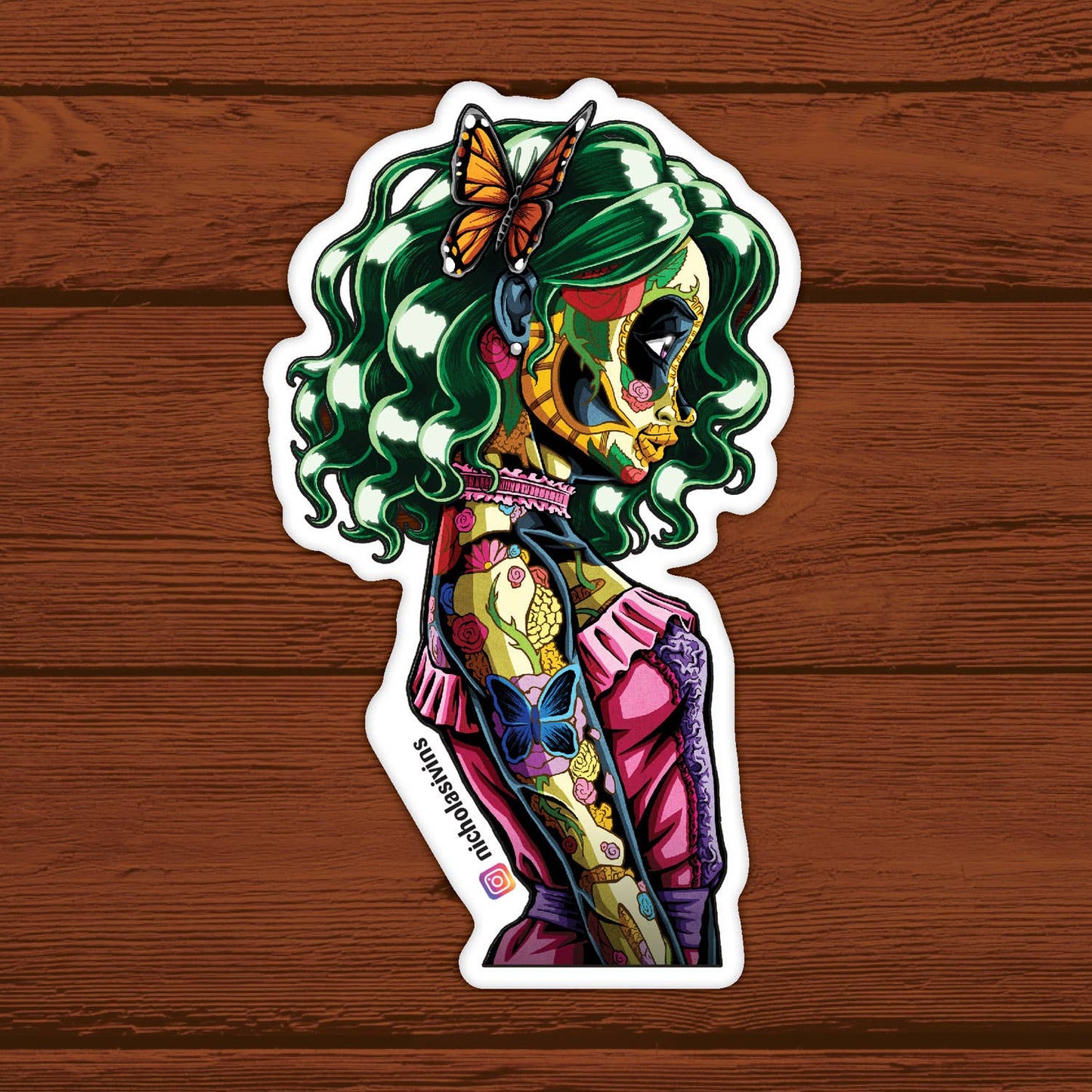 Day of the Dead Butterfly Girl Sticker - "Annabelle"
