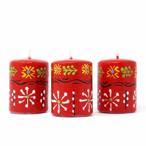 Hand-Painted Red Votive Candles, Boxed Set of 3 (Masika Design)