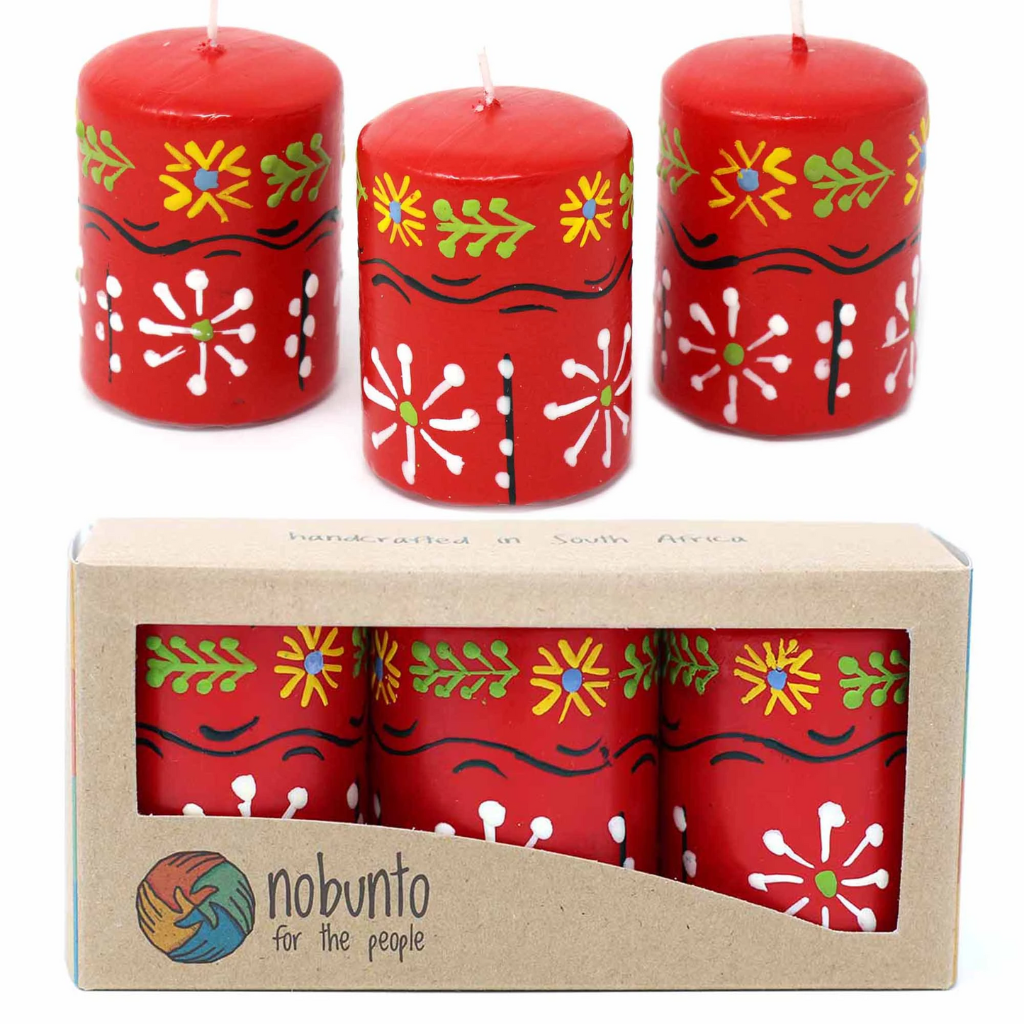 Hand-Painted Red Votive Candles, Boxed Set of 3 (Masika Design)