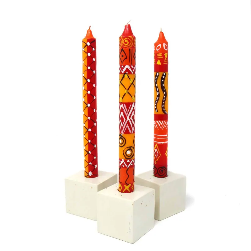Hand-Painted Dinner Candles, Boxed Set of 3 (Zahabu Design)