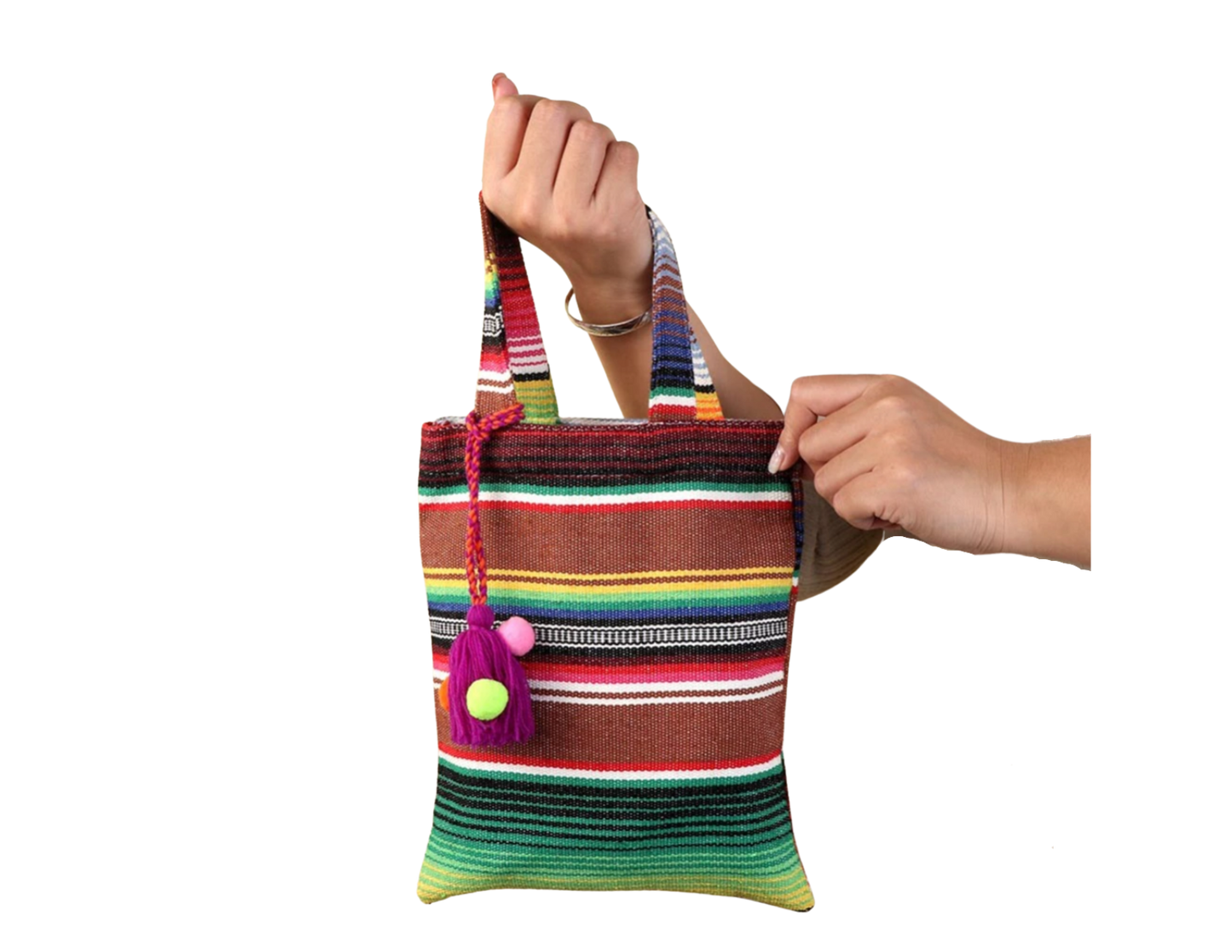 Serape tote bag with pom pom charm