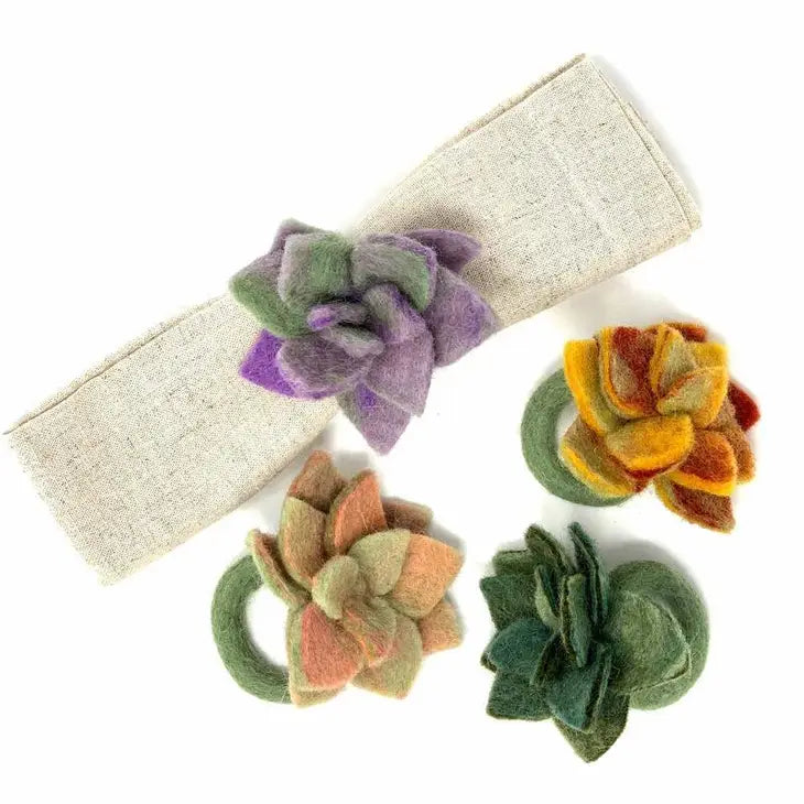 Assorted Succulent Napkin Rings - Set of 4 by Global Craft