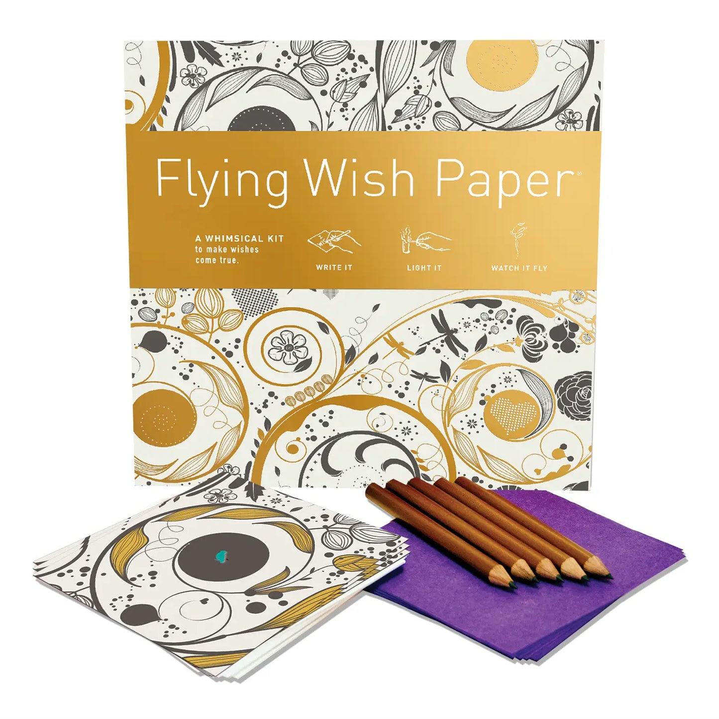 FLYING WISH PAPER 'Swirls' / Large Kit with 50 Wishes + accessories
