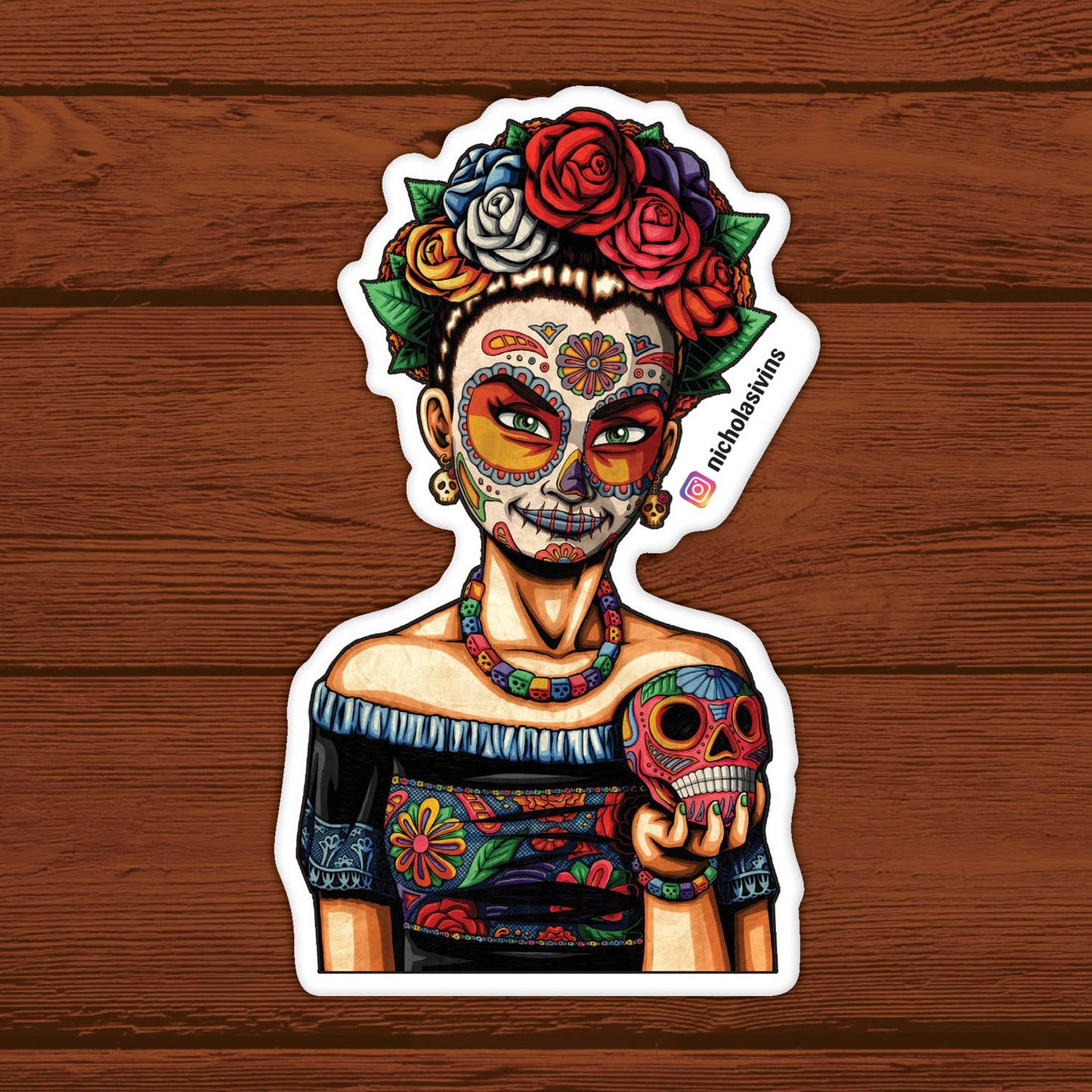 Day of the Dead Frida Kahlo Tribute Sticker - "Rita"