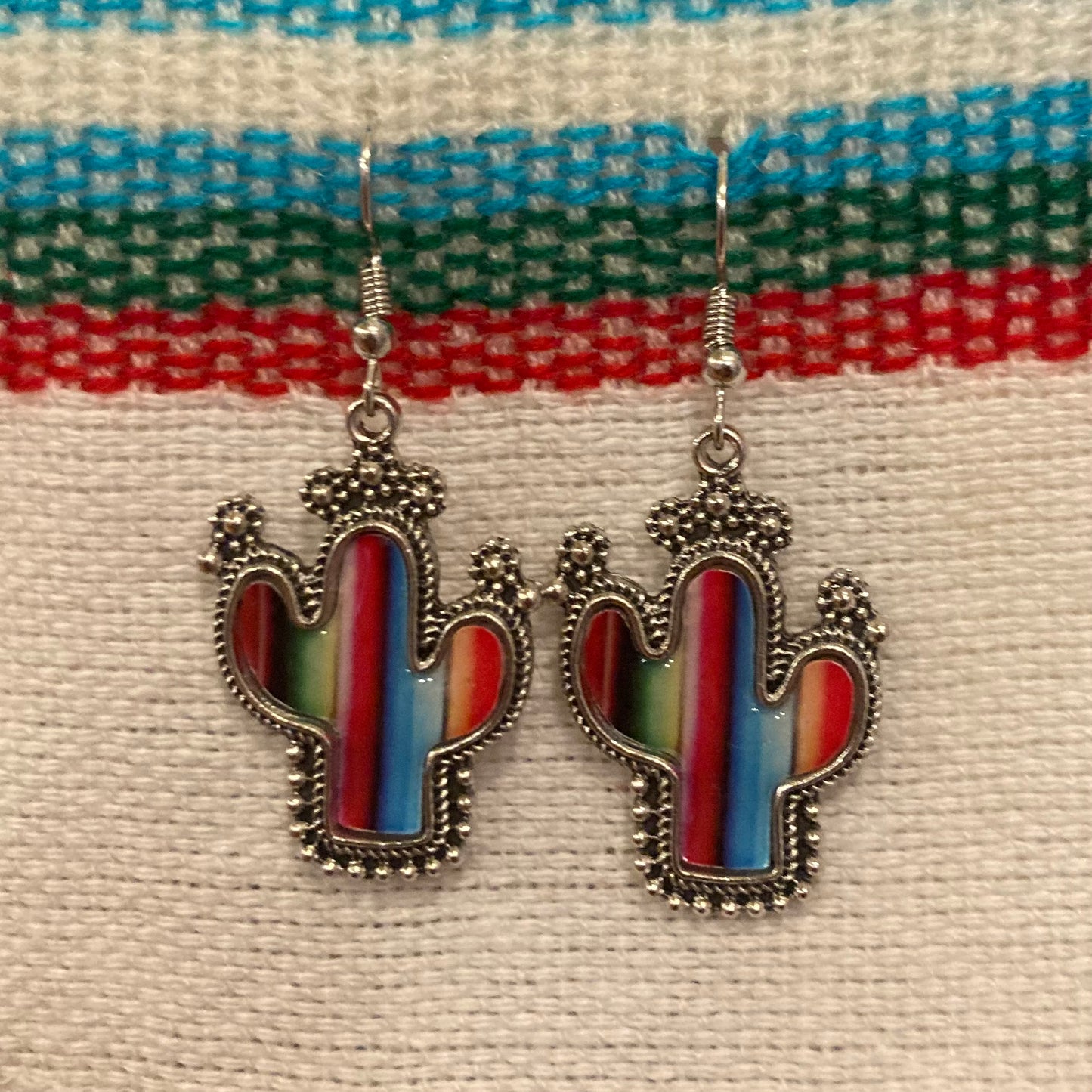 Cactus earrings serape pattern
