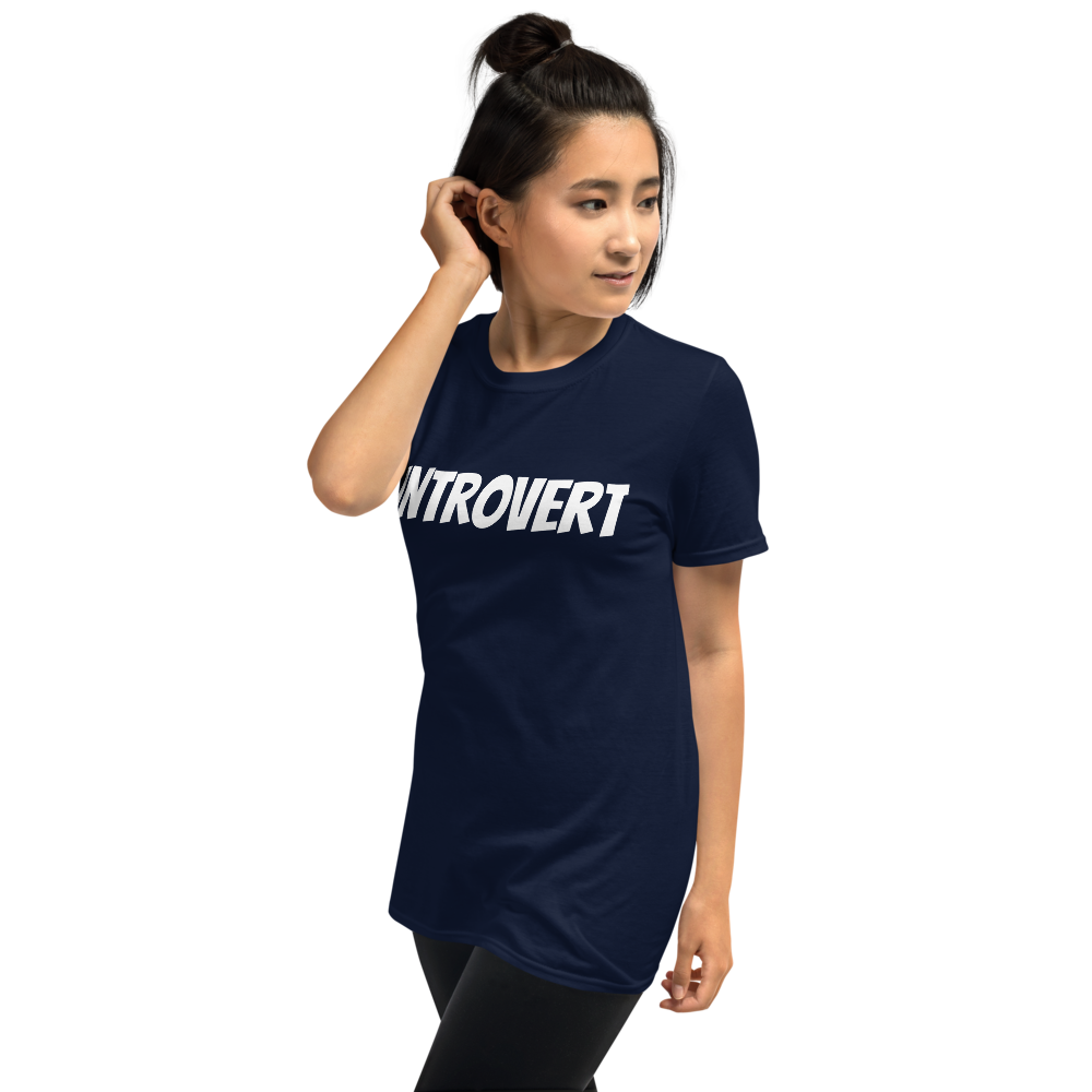 An introvert may be a shy, reticent, or inward thinking indivdual but this shirt is the perfect outward expression in a garment. Introvert t-shirt blue